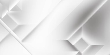 Beyaz 3d geometrik arka plan. Karanlık elementleri olan birinci sınıf soyut duvar kâğıdı. Poster, broşür, sunum ve web sitesi için özel tasarım. Moda lüks minimalist tasarım. Geometrik şablon. 