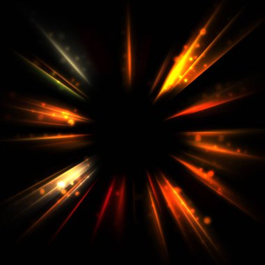 Işık huzmeleri ve parlayan parçacıkların kesiştiği güzel bir zemin. Canlı renkli ışıkların duvar kâğıdı. Parlak ışık görüntüsü.