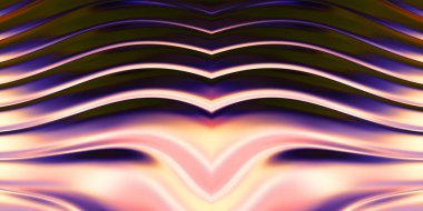 Renkli dalgalı yansıtıcı duvar kağıdının üç boyutlu çizimi. Duvar kağıdı, afiş, arkaplan, kart, kitap kapağı veya web sitesi için grafiksel illüstrasyon. Soyut parlak arkaplan.