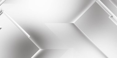 Beyaz 3d geometrik arka plan. Karanlık elementleri olan birinci sınıf soyut duvar kâğıdı. Poster, broşür, sunum ve web sitesi için özel tasarım. Moda lüks minimalist tasarım. Geometrik şablon. 