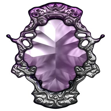 Beyaz arka planda izole bir mücevher. Mücevherli bir fantezi mücevherin 3 boyutlu görüntüsü. Masal elementi. Lüks grafik duvar kağıdı.