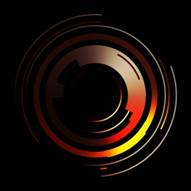 Gelecekçi hud arayüzü elementi. Soyut geometrik arkaplan. Dijital teknolojinin grafiksel çizimi siyah arkaplanda izole edildi..