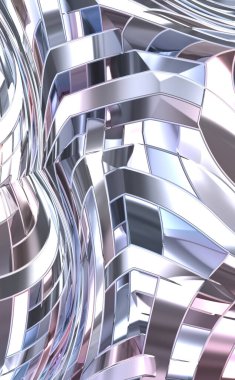 Metalik panel dokusunun 3 boyutlu çizimi. Renkli, parlak, soyut duvar kağıdı. Geometrik teknolojik parlak yansıtıcı arka plan. Yaratıcı parlak kavramsal arkaplan.