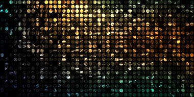 Parlayan ışıklar siyah arka planda parti izleri. Sahne veya stadyum ışıklarının dijital illüstrasyonu. Parlak desenli duvar kağıdı. Sahne ışıkları ile renkli ışıkların ihtişamlı arkaplanı.