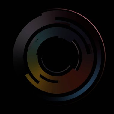 Gelecekçi hud arayüzü elementi. Soyut geometrik arkaplan. Dijital teknolojinin grafiksel çizimi siyah arkaplanda izole edildi..