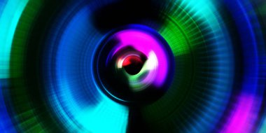 Parlayan neon ışıkları. Parlak sunum tasarım şablonu. Fotoğraf makinesi konsepti. Soyut arkaplan. Dönen ışık ışınları. Hareketli kavramsal duvar kağıdı. Grafik dijital illüstrasyon. 