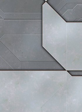 Katmanlı paneller. Fütürist soyut duvar kağıdı. Geometrik teknolojik yansıtıcı arka plan 3D metalik doku. Uzay gemisi desen yüzeyi.