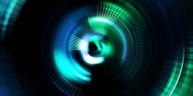 Parlayan neon ışıkları. Parlak sunum tasarım şablonu. Fotoğraf makinesi konsepti. Soyut arkaplan. Dönen ışık ışınları. Hareketli kavramsal duvar kağıdı. Grafik dijital illüstrasyon. 