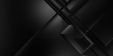Siyah üç boyutlu geometrik arkaplan. Moda lüks minimalist tasarım. Geometrik şablon. Karanlık elementleri olan birinci sınıf soyut duvar kâğıdı. Poster, broşür, sunum, web sitesi için özel tasarım.