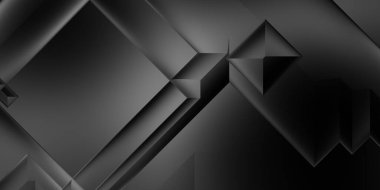 Siyah üç boyutlu geometrik arkaplan. Moda lüks minimalist tasarım. Geometrik şablon. Karanlık elementleri olan birinci sınıf soyut duvar kâğıdı. Poster, broşür, sunum, web sitesi için özel tasarım.