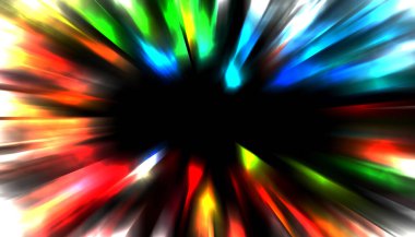 Siyah arkaplanda izole edilmiş dinamik ışık ışınları. Parlayan renkli ışık parçacıklarının grafiksel 2d çizimi.