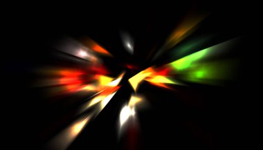 Parlayan ışıkları hareket ettirmenin havalı arka planı. Tasarımınız için canlı renkli bir portal şablonu. Işık ışınları ve hareket halindeki ışıldayan parçacıklar bir solucan deliği şekli oluşturuyor..