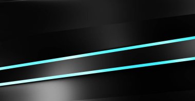 Metin için kopyalama alanı olan soyut siyah paneller. Üç boyutlu illüstrasyon. Renkli ışık özellikli koyu renk tasarım şablonu. Zarif geometrik parlak çizgili arka plan. Minimalist geometrik kapak grafiği.