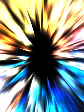 Siyah arkaplanda izole edilmiş dinamik ışık ışınları. Parlayan renkli ışık parçacıklarının grafiksel 2d çizimi.