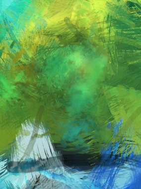 Soyut arkaplanda pürüzlü fırça darbeleri. Fırça boyası. Renkli boya darbeleri. Eşsiz duvar sanatı. Tuvaldeki modern sanat. Renkli çağdaş sanat eserleri.