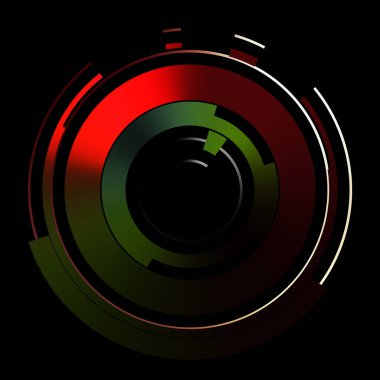 Gelecekçi hud arayüzü elementi. Soyut geometrik arkaplan. Dijital teknolojinin grafiksel çizimi siyah arkaplanda izole edildi..