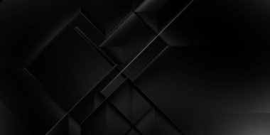 Siyah üç boyutlu geometrik arkaplan. Moda lüks minimalist tasarım. Geometrik şablon. Karanlık elementleri olan birinci sınıf soyut duvar kâğıdı. Poster, broşür, sunum, web sitesi için özel tasarım.