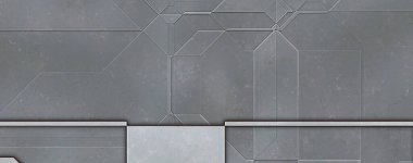 Katmanlı paneller. Fütürist soyut duvar kağıdı. Geometrik teknolojik yansıtıcı arka plan 3D metalik doku. Uzay gemisi desen yüzeyi.