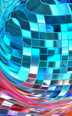 Metalik panel dokusunun 3 boyutlu çizimi. Renkli, parlak, soyut duvar kağıdı. Geometrik teknolojik parlak yansıtıcı arka plan. Yaratıcı parlak kavramsal arkaplan.