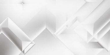 Beyaz 3d geometrik arka plan. Karanlık elementleri olan birinci sınıf soyut duvar kâğıdı. Poster, broşür, sunum ve web sitesi için özel tasarım. Moda lüks minimalist tasarım. Geometrik şablon. 