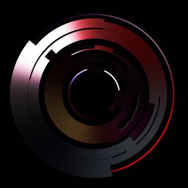 Gelecekçi hud arayüzü elementi. Soyut geometrik arkaplan. Dijital teknolojinin grafiksel çizimi siyah arkaplanda izole edildi..