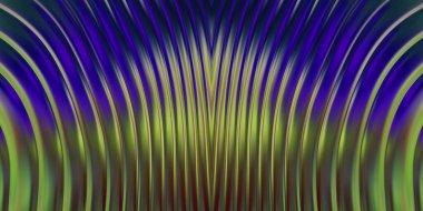 Renkli dalgalı yansıtıcı duvar kağıdının üç boyutlu çizimi. Duvar kağıdı, afiş, arkaplan, kart, kitap kapağı veya web sitesi için grafiksel illüstrasyon. Soyut parlak arkaplan.