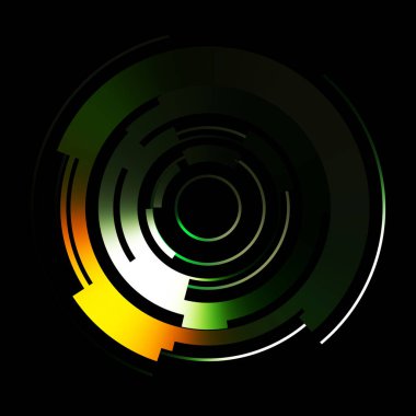 Gelecekçi hud arayüzü elementi. Soyut geometrik arkaplan. Dijital teknolojinin grafiksel çizimi siyah arkaplanda izole edildi..