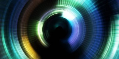 Parlayan neon ışıkları. Parlak sunum tasarım şablonu. Fotoğraf makinesi konsepti. Soyut arkaplan. Dönen ışık ışınları. Hareketli kavramsal duvar kağıdı. Grafik dijital illüstrasyon. 