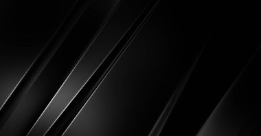 Geometrik katmanlı 3 boyutlu siyah arkaplan. Soyut koyu fütüristik duvar kağıdı. Zarif, parlak çizgili arka plan. Poster, broşür, sunum ve web sitesi için geometrik şablon tasarımı.