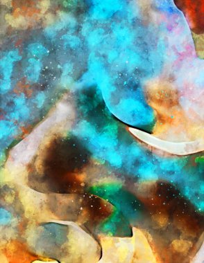 Kova desenli illüstrasyon. Çağdaş ve modern doku. Soyut renk boyama arka planı. Yaratıcı ve sanatsal duvar kağıdı. Fırçalanmış şekilleri ve lekeleri olan sanatsal duvar..