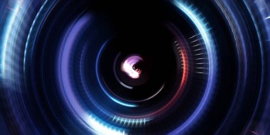 Fotoğraf makinesi konsepti. Soyut arkaplan. Dönen ışık ışınları. Hareketli kavramsal duvar kağıdı. Grafik dijital illüstrasyon. Parlayan neon ışıkları. Parlak sunum tasarım şablonu.