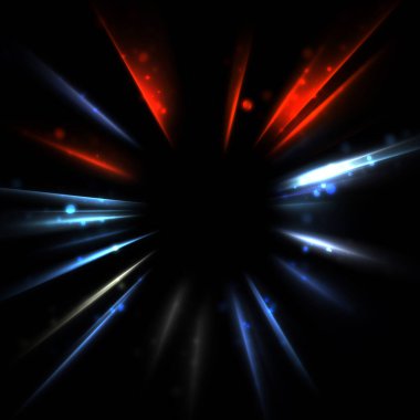 Işık huzmeleri ve parlayan parçacıkların kesiştiği güzel bir zemin. Canlı renkli ışıkların duvar kâğıdı. Parlak ışık görüntüsü.