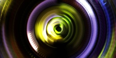 Fotoğraf makinesi konsepti. Soyut arkaplan. Dönen ışık ışınları. Hareketli kavramsal duvar kağıdı. Grafik dijital illüstrasyon. Parlayan neon ışıkları. Parlak sunum tasarım şablonu.