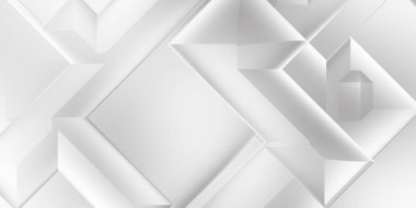 Beyaz 3d geometrik arka plan. Karanlık elementleri olan birinci sınıf soyut duvar kâğıdı. Poster, broşür, sunum ve web sitesi için özel tasarım. Moda lüks minimalist tasarım. Geometrik şablon. 