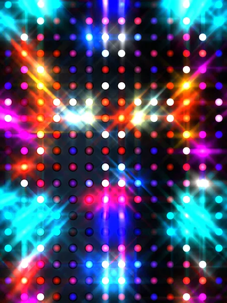 Parlayan ışıklar siyah arka planda parti izleri. Sahne veya stadyum ışıklarının dijital illüstrasyonu. Parlak desenli duvar kağıdı. Sahne ışıkları ile renkli ışıkların ihtişamlı arkaplanı.