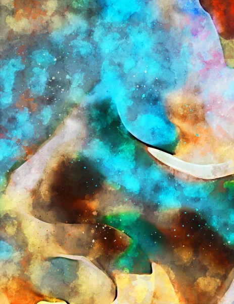 Kova desenli illüstrasyon. Çağdaş ve modern doku. Soyut renk boyama arka planı. Yaratıcı ve sanatsal duvar kağıdı. Fırçalanmış şekilleri ve lekeleri olan sanatsal duvar..