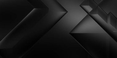 Siyah üç boyutlu geometrik arkaplan. Moda lüks minimalist tasarım. Geometrik şablon. Karanlık elementleri olan birinci sınıf soyut duvar kâğıdı. Poster, broşür, sunum, web sitesi için özel tasarım.