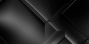 Siyah üç boyutlu geometrik arkaplan. Moda lüks minimalist tasarım. Geometrik şablon. Karanlık elementleri olan birinci sınıf soyut duvar kâğıdı. Poster, broşür, sunum, web sitesi için özel tasarım.