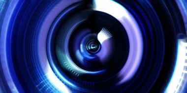 Fotoğraf makinesi konsepti. Soyut arkaplan. Dönen ışık ışınları. Hareketli kavramsal duvar kağıdı. Grafik dijital illüstrasyon. Parlayan neon ışıkları. Parlak sunum tasarım şablonu.