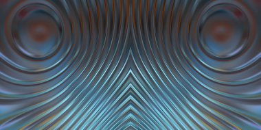 Renkli dalgalı yansıtıcı duvar kağıdının üç boyutlu çizimi. Duvar kağıdı, afiş, arkaplan, kart, kitap kapağı veya web sitesi için grafiksel illüstrasyon. Soyut parlak arkaplan.