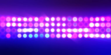 Parlak desenli duvar kağıdı. Sahne ışıkları olan renkli ışıkların ihtişamlı arkaplanı. Parlayan ışıklar siyah arka planda parti izleri. Sahne veya stadyum ışıklarının dijital illüstrasyonu. 