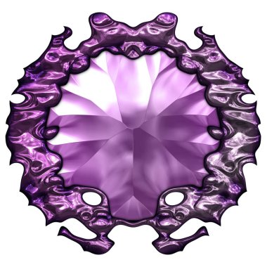 Beyaz arka planda izole bir mücevher. Mücevherli bir fantezi mücevherin 3 boyutlu görüntüsü. Masal elementi. Lüks grafik duvar kağıdı.