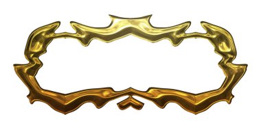 Üç boyutlu metalik illüstrasyon. Beyaz arka planda izole edilmiş fantezi çerçevesi. Davetiyeler, posterler, menü, hatıra defteri ve sunum için mükemmel. Metnin için şablon.