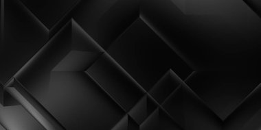 Siyah üç boyutlu geometrik arkaplan. Moda lüks minimalist tasarım. Geometrik şablon. Karanlık elementleri olan birinci sınıf soyut duvar kâğıdı. Poster, broşür, sunum, web sitesi için özel tasarım.