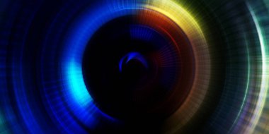 Parlayan neon ışıkları. Parlak sunum tasarım şablonu. Fotoğraf makinesi konsepti. Soyut arkaplan. Dönen ışık ışınları. Hareketli kavramsal duvar kağıdı. Grafik dijital illüstrasyon. 