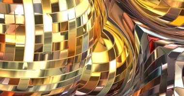 Metalik panel dokusunun 3 boyutlu çizimi. Renkli, parlak, soyut duvar kağıdı. Geometrik teknolojik parlak yansıtıcı arka plan. Yaratıcı parlak kavramsal arkaplan.