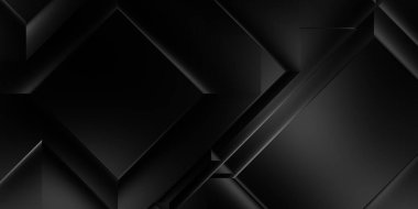 Siyah üç boyutlu geometrik arkaplan. Moda lüks minimalist tasarım. Geometrik şablon. Karanlık elementleri olan birinci sınıf soyut duvar kâğıdı. Poster, broşür, sunum, web sitesi için özel tasarım.