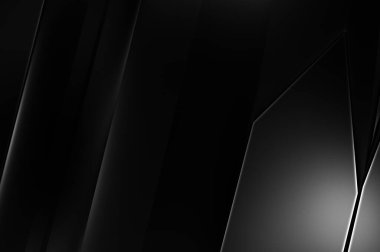 Geometrik katmanlı 3 boyutlu siyah arkaplan. Soyut koyu fütüristik duvar kağıdı. Zarif, parlak çizgili arka plan. Poster, broşür, sunum ve web sitesi için geometrik şablon tasarımı.