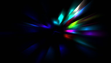 Parlayan ışıkları hareket ettirmenin havalı arka planı. Tasarımınız için canlı renkli bir portal şablonu. Işık ışınları ve hareket halindeki ışıldayan parçacıklar bir solucan deliği şekli oluşturuyor..