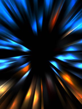 Siyah arkaplanda izole edilmiş dinamik ışık ışınları. Parlayan renkli ışık parçacıklarının grafiksel 2d çizimi.